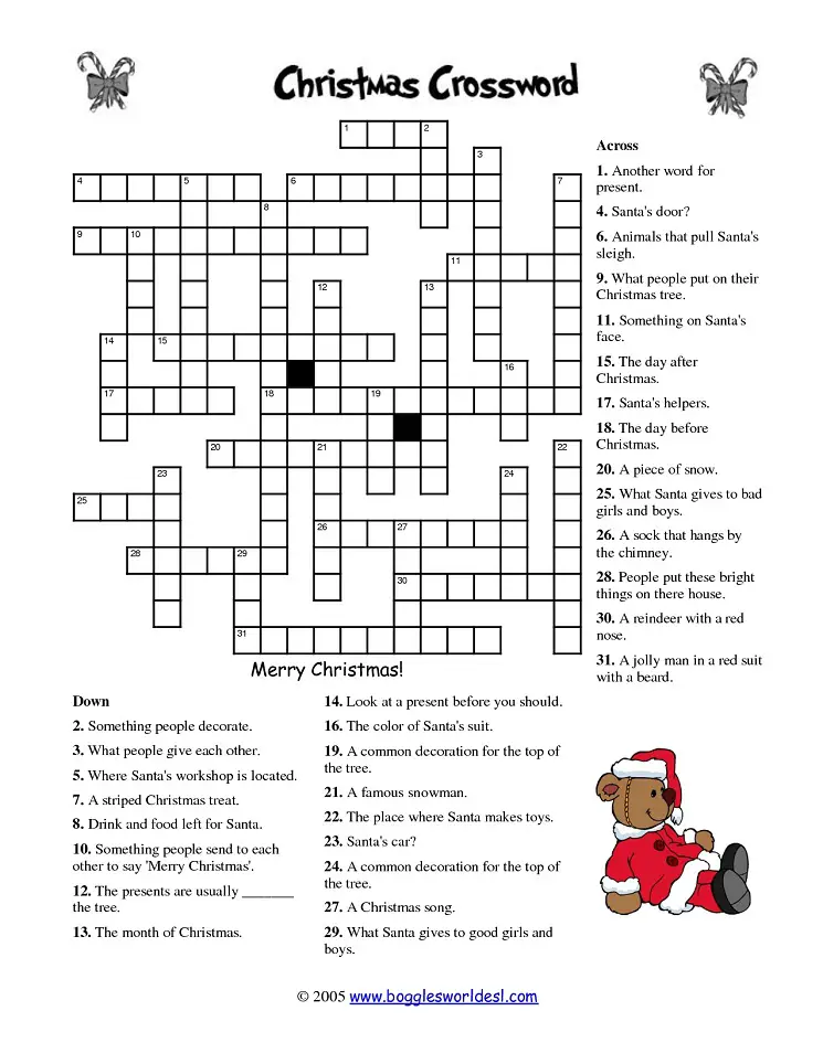 Free Printable Christmas Crossword