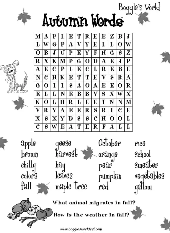 18 Fun Fall Word Search Puzzles Kitty Baby Love