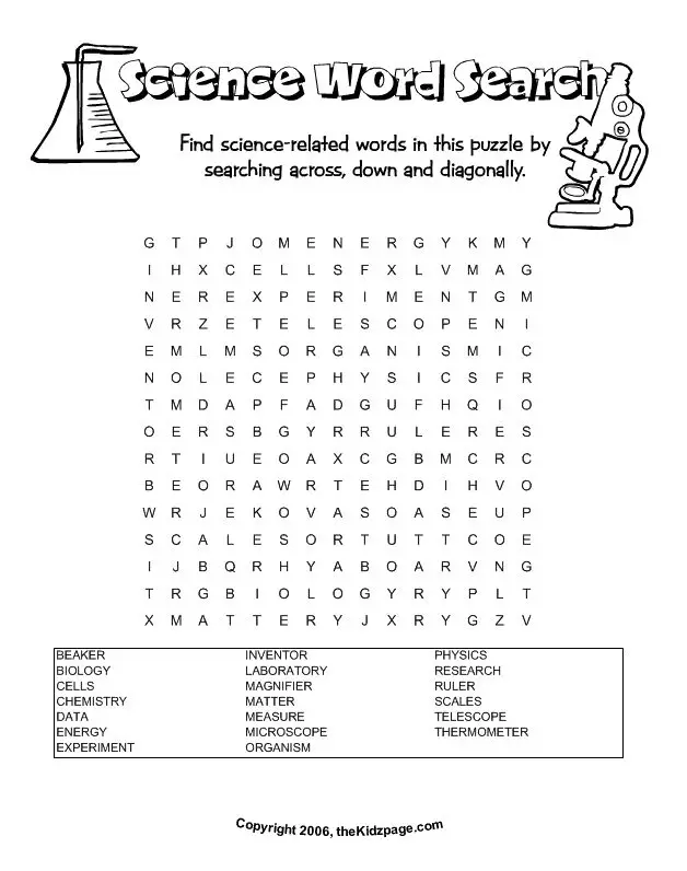 21 Knowledgeable Science Word Search Kitty Baby Love