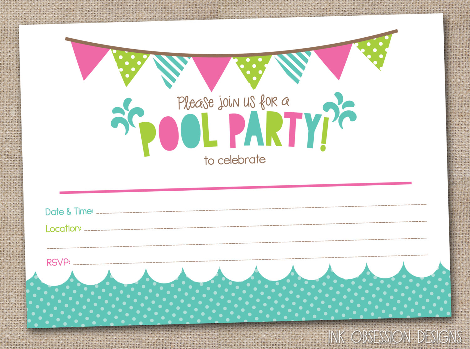 45 Pool Party Invitations Kitty Baby Love