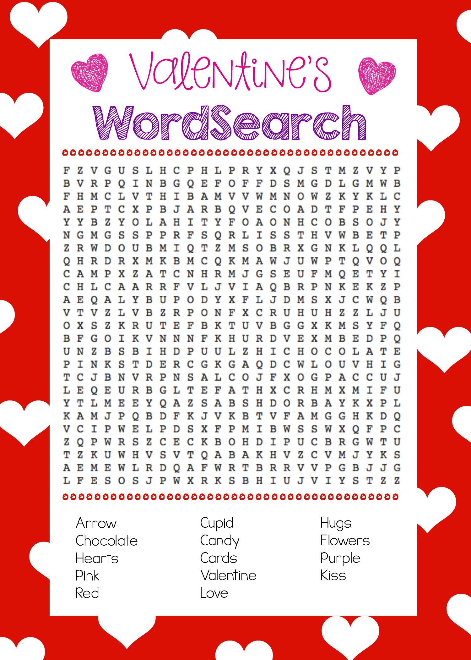 12 Valentine s Day Word Search Kitty Baby Love