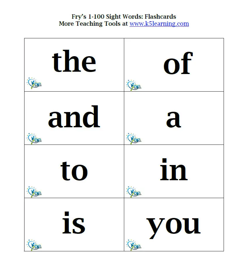 First 100 Sight Word Cards Free Printables