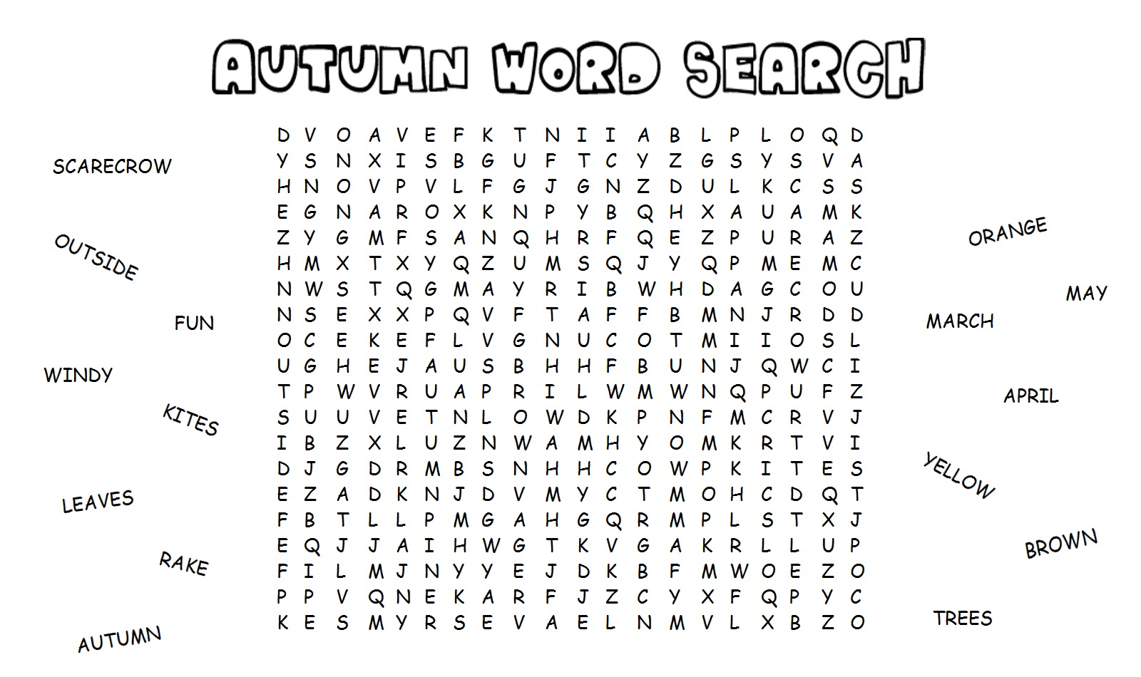 Free Autumn Word Search Printable