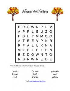 Easy Autumn Word Search