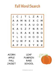 Fall Word Search for Kids