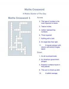 Math Crossword Puzzles for High School