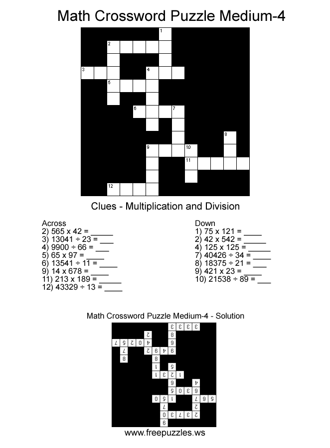 20 Easy And Interactive Math Crossword Puzzles Kitty Baby Love