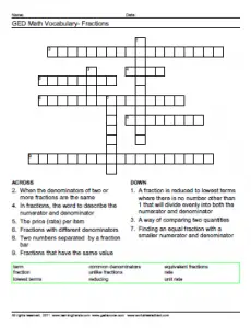 Math Vocabulary Crossword Puzzle