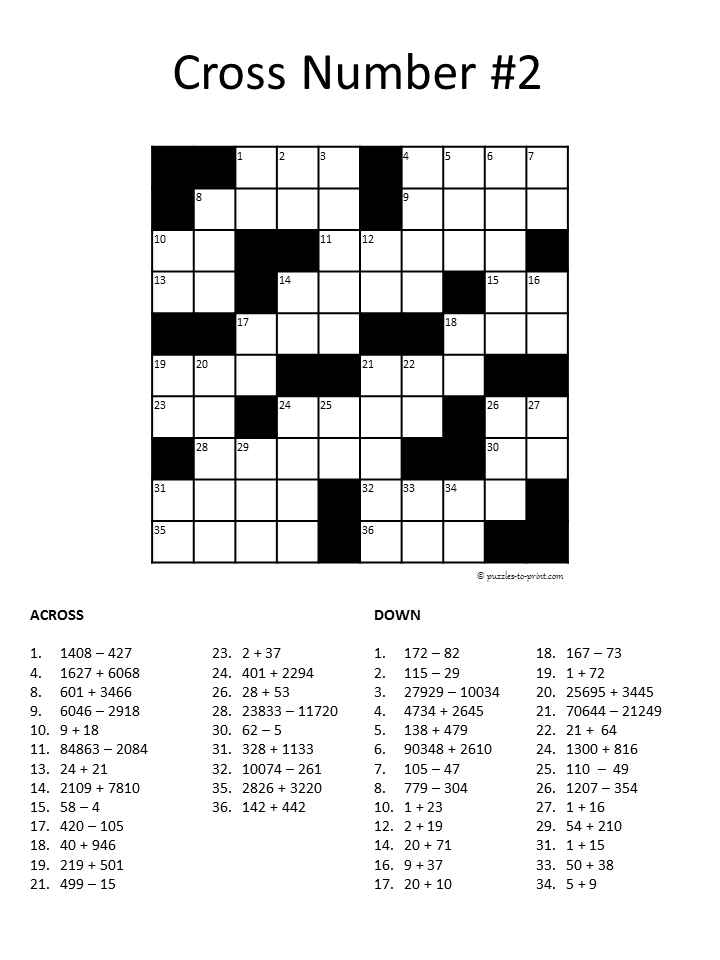Free Printable Math Crossword Puzzles For Middle School