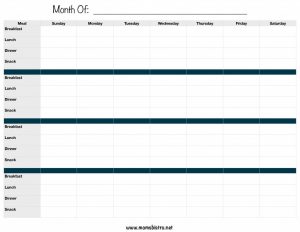 Monthly Meal Planner with Breakfast Lunch and Dinner