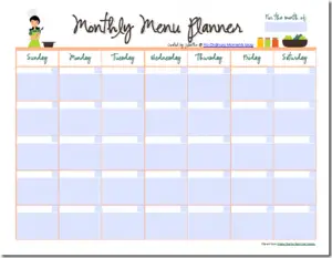Monthly Menu Planner Template