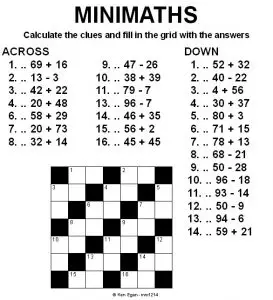 Printable Math Crossword Puzzles for Middle School