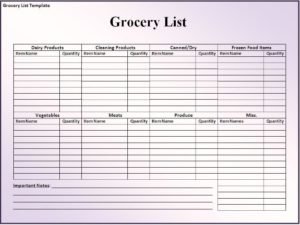 Blank Grocery List Template