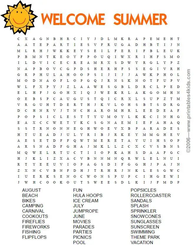 13 Cool Printable Summer Word Searches