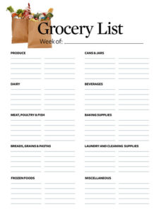 Grocery List Template