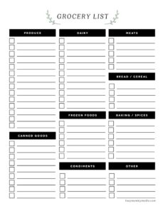 Grocery List Template Free Printable