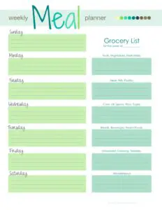 Meal Planning Template with Grocery List