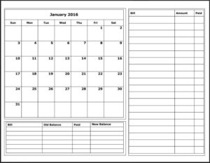 Monthly Budget Calendar