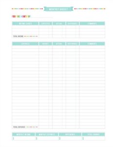 Personal Monthly Budget Planner