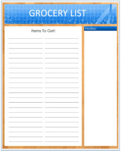 Printable Grocery List Template