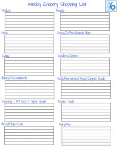 Printable Grocery List by Aisle