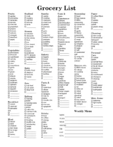 Printable Walmart Grocery List