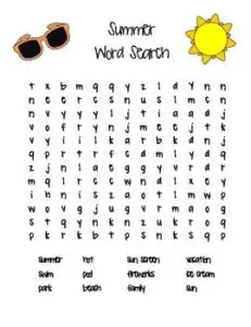 Summer Word Search First Grade