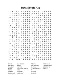 Summer Word Search Printable