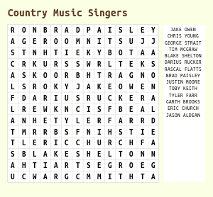 Country Music Word Search