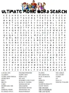 Disney Movie Word Search