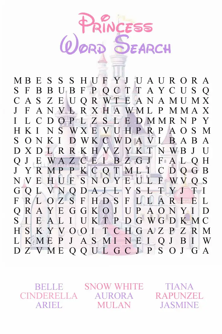 Disney Princess Word Search Printable