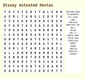 Disney Word Search Printable