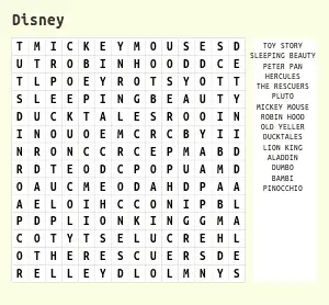 Disney Word Search Puzzles