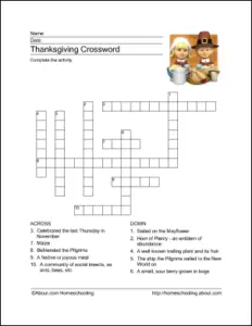 Easy Thanksgiving Crossword Puzzle