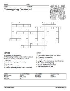 Free Printable Thanksgiving Crossword Puzzles