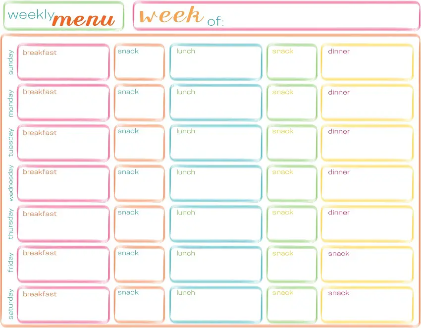 weekly meal calendar template