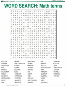Middle School Math Word Search
