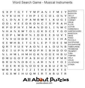 Musical Instrument Word Search