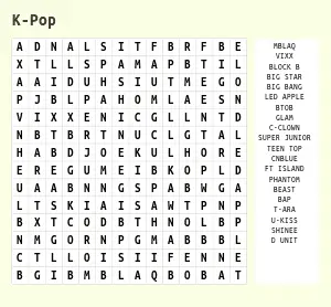 Pop Music Word Search