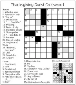 Thanksgiving Crossword Puzzle Answers