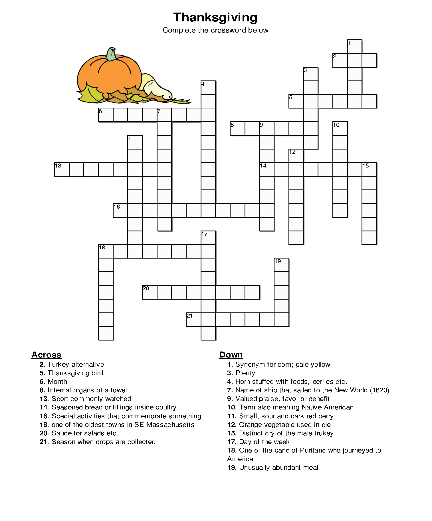 10 Superfun Thanksgiving Crossword Puzzles - Kitty Baby Love