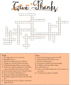 Thanksgiving Crossword Puzzles for Adults