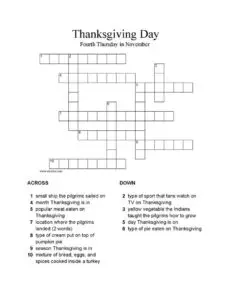 Thanksgiving Crossword Puzzles for Kids
