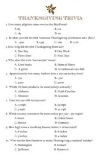 Thanksgiving Trivia Questions