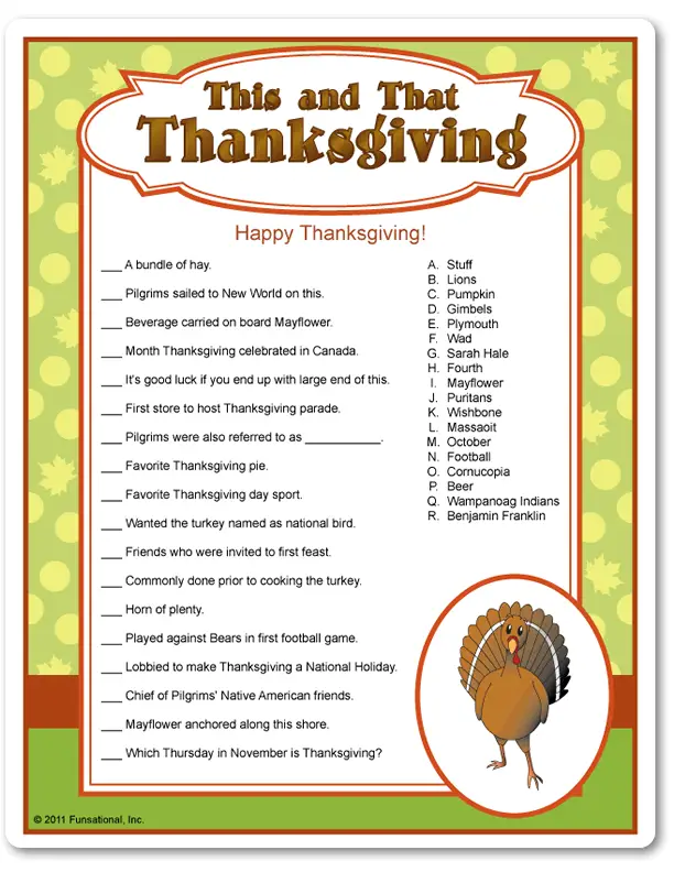 Thanksgiving Fun Facts Printable