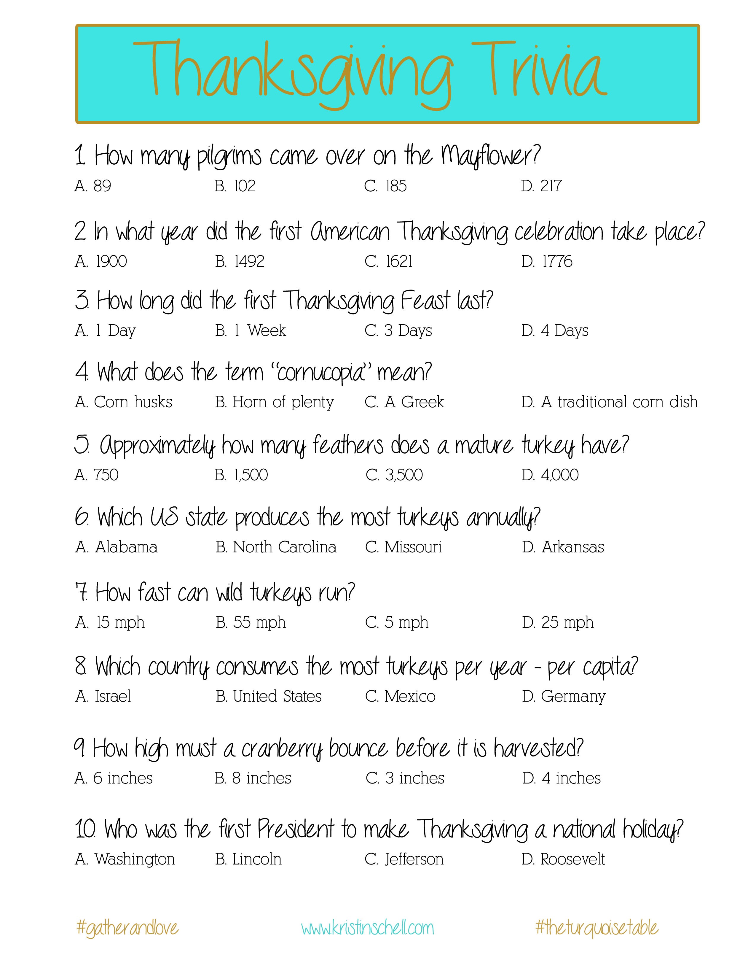 10 Thanksgiving Trivia Questions | KittyBabyLove.com