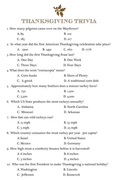 10 Thanksgiving Trivia Questions Kitty Baby Love