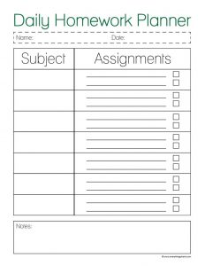 Daily Homework Planner Template