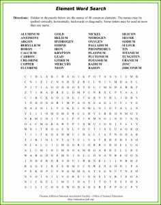 Element Word Search Answers