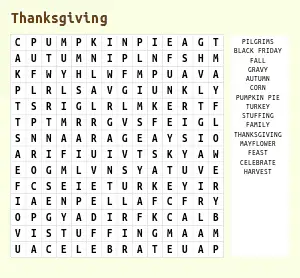 Free Printable Thanksgiving Word Search Puzzles